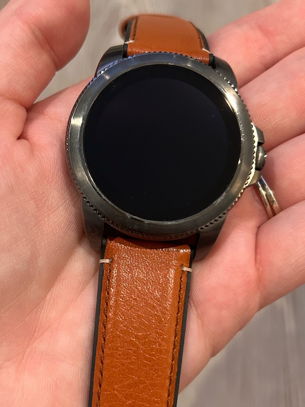 Fossil Orange-Brown Leather Strap Smartwatch with Silver Case